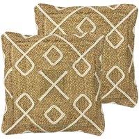 Furn. Roolu Polyester Filled Cushions Twin Pack Jute Cotton Natural, Cream