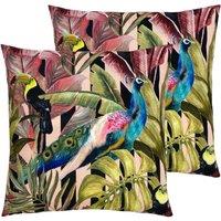 Evans Lichfield Toucan And Peacock Outdoor Polyester Filled Cushions Twin Pack Multi, Multi
