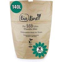 Bioliner 140L Paper Compostable Bags 10 Bags , Brown