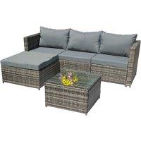 Garden Rattan Furniture Set Corner Sofa 4 Seaters Glass Coffee Table Patio Grey