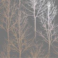 Holden Decor Rhea Zandra Trees Dark Grey / Rose Gold Wallpaper 10m x 53cm, Grey