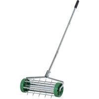 Outsunny Lawn Aerator Outdoor Grass Care Heavy Duty Garden Roller Manual Handle, Green