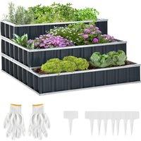 Outsunny 3 Tier Raised Garden Bed Metal Elevated Planer Box Easy Assembly, Grey