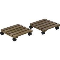 Outsunny 2pk Plant Stand w/ Wheels Flowerpot Holder, Brown