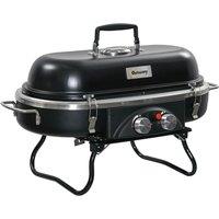 Outsunny Foldable 2 Burner Gas BBQ Grill W/ 2 Burners For Camping Picnic Cooking, Black