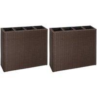 vidaXL Garden Raised Bed With 4 Pots 2 Pcs Poly Rattan Brown(2X41085), Brown
