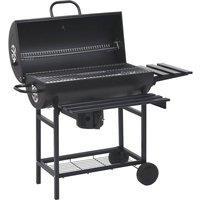 vidaXL Barrel Grill with Wheels and Shelves Black Steel 115x85x95 cm, Black