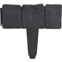 vidaXL Plastic Garden / Lawn Fence Stone Look 41 pcs 10 m, Grey