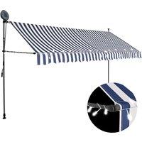 vidaXL Manual Retractable Awning With LED 400cm Blue And White, Multi