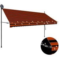 vidaXL Manual Retractable Awning With LED 350cm Orange And Brown, Multi