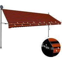 vidaXL Manual Retractable Awning With LED 400cm Orange And Brown, Multi
