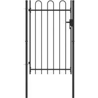 vidaXL Fence Gate Single Door With Arched Top Steel 1X1.5 M Black, Black