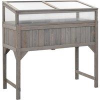 vidaXL Raised Bed with Greenhouse 110x54x120cm Solid Fir Wood, Grey