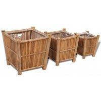 vidaXL 3 pcs Bamboo Raised Bed with Nylon Lining, Brown