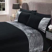 Sienna Crushed Velvet Panel Duvet Cover With Pillow Case Set Black Single, Black