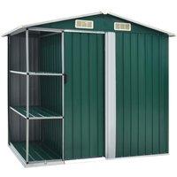 vidaXL Garden Shed With Rack Green 205x130x183cm Iron, Green