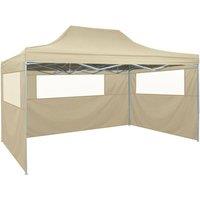 vidaXL Professional Folding Party Tent with 3 Sidewalls 3x4 m Steel Cream, Cream