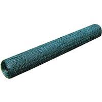 vidaXL Chicken Wire Fence Galvanised With PVC Coating 25x1m Green, Green