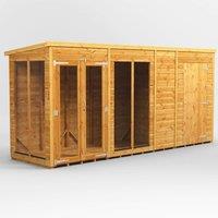 14X4 Power Pent Summerhouse Combi Including 4Ft Side Store, Brown