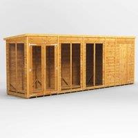 18X4 Power Pent Summerhouse Combi Including 4Ft Side Store, Brown