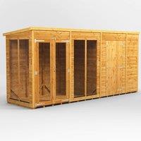 14X4 Power Pent Summerhouse Combi Including 6Ft Side Store, Brown