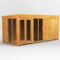 14X6 Power Pent Summerhouse Combi Including 4Ft Side Store, Brown