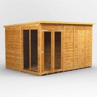 10X8 Power Pent Summerhouse Combi Including 4Ft Side Store, Brown