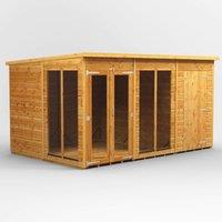 12X8 Power Pent Summerhouse Combi Including 4Ft Side Store, Brown