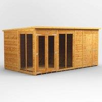 14X8 Power Pent Summerhouse Combi Including 4Ft Side Store, Brown