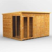 10X8 Power Pent Summerhouse Combi Including 6Ft Side Store, Brown