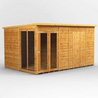 12X8 Power Pent Summerhouse Combi Including 6Ft Side Store, Brown