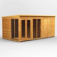 14X8 Power Pent Summerhouse Combi Including 6Ft Side Store, Brown