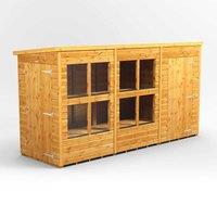 12X4 Power Pent Potting Shed Combi Including 4Ft Side Store, Brown