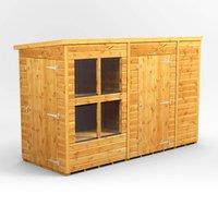 10X4 Power Pent Potting Shed Combi Including 6Ft Side Store, Brown