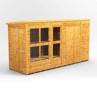 12X4 Power Pent Potting Shed Combi Including 6Ft Side Store, Brown