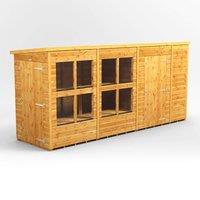 14X4 Power Pent Potting Shed Combi Including 6Ft Side Store, Brown