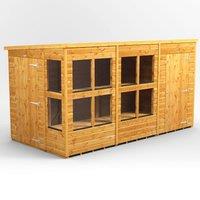 12X6 Power Pent Potting Shed Combi Including 4Ft Side Store, Brown