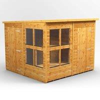 8X8 Power Pent Potting Shed Combi Including 4Ft Side Store, Brown