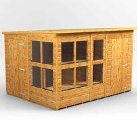 10X8 Power Pent Potting Shed Combi Including 4Ft Side Store, Brown