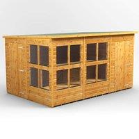 12X8 Power Pent Potting Shed Combi Including 4Ft Side Store, Brown
