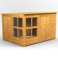 10X8 Power Pent Potting Shed Combi Including 6Ft Side Store, Brown