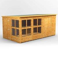 14X8 Power Pent Potting Shed Combi Including 6Ft Side Store, Brown