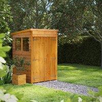 4X4 Power Overlap Pent Double Door Shed, Brown