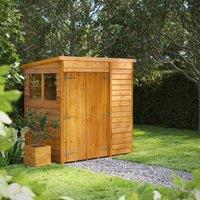 6X4 Power Overlap Pent Double Door Shed, Brown