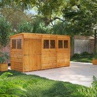 12X4 Power Overlap Pent Double Door Shed, Brown