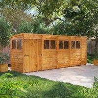 18X4 Power Overlap Pent Double Door Shed, Brown