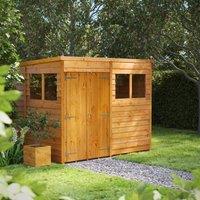 8X6 Power Overlap Pent Double Door Shed, Brown
