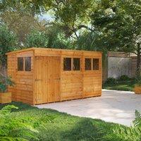 12X6 Power Overlap Pent Double Door Shed, Brown