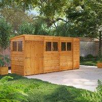 14X6 Power Overlap Pent Double Door Shed, Brown