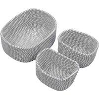 Jvl Edison Rectangular Cotton Rope Storage Basket Set Of 3 Grey, Grey